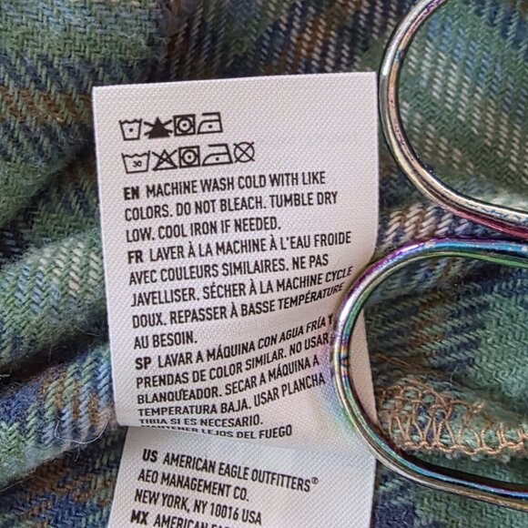 American Eagle Shacket Womens XL Plaid Fleece LS Wool Blend Pockets Buttons Boho - Picture 12 of 16